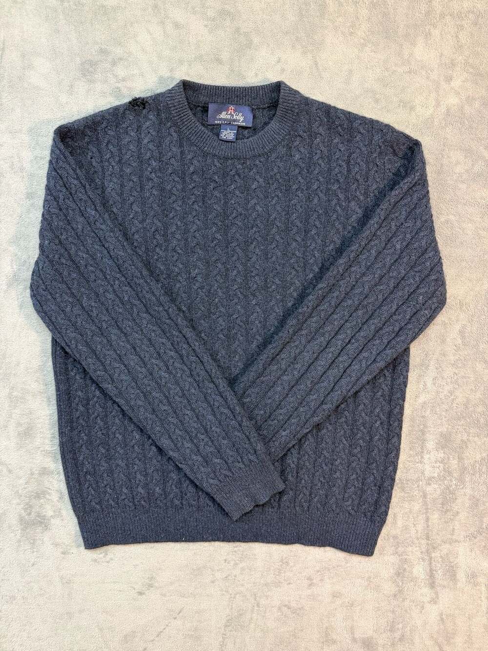 Allen Solly 100% 2 Ply Cashmere Cable Knit Crew Neck Sweater Charcoal Gray SizeL